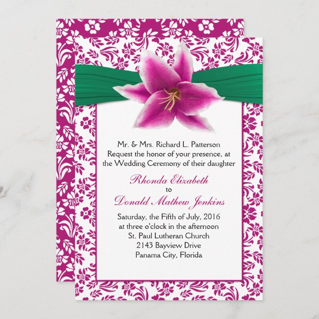 Stargazer Lily Wedding Invitation (Front/Back)
