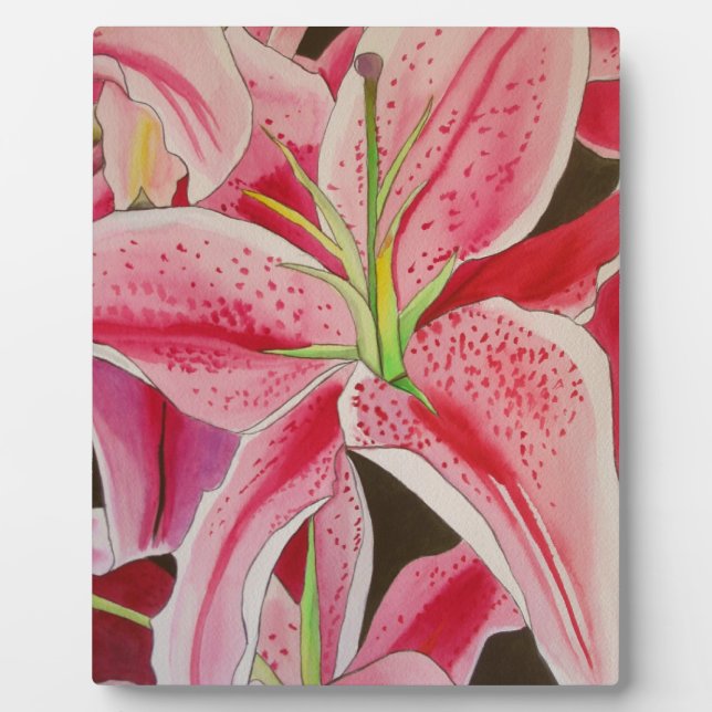 Stargazer pink lily watercolor art flower plaque (Front)