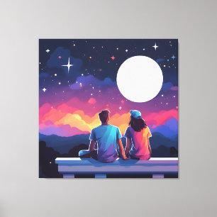 Stargazing Couple Canvas Print