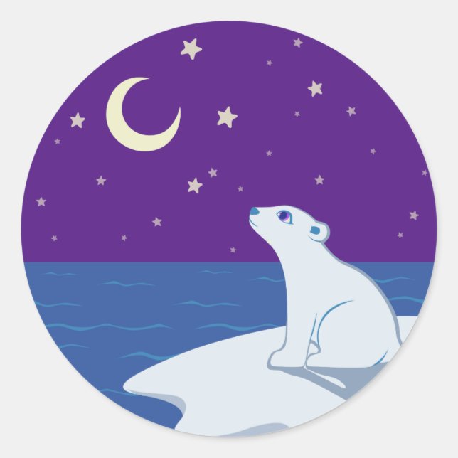 Stargazing Polar Bear Cub Art Classic Round Sticker (Front)