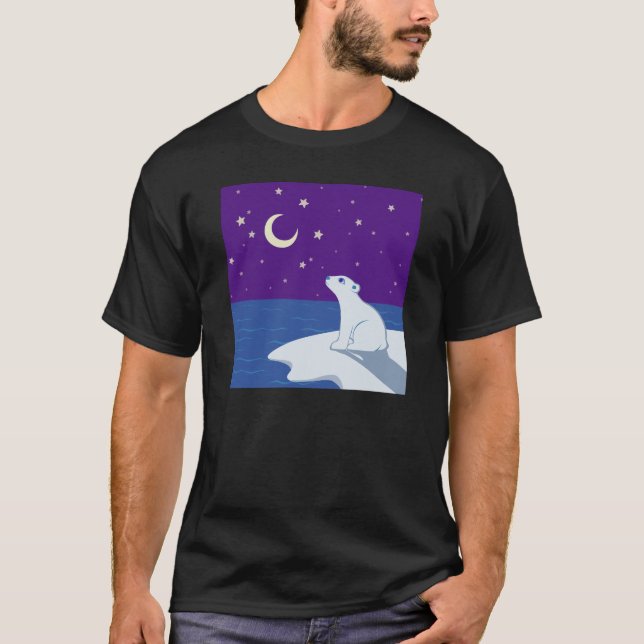 Stargazing Polar Bear Cub Art T-Shirt (Front)