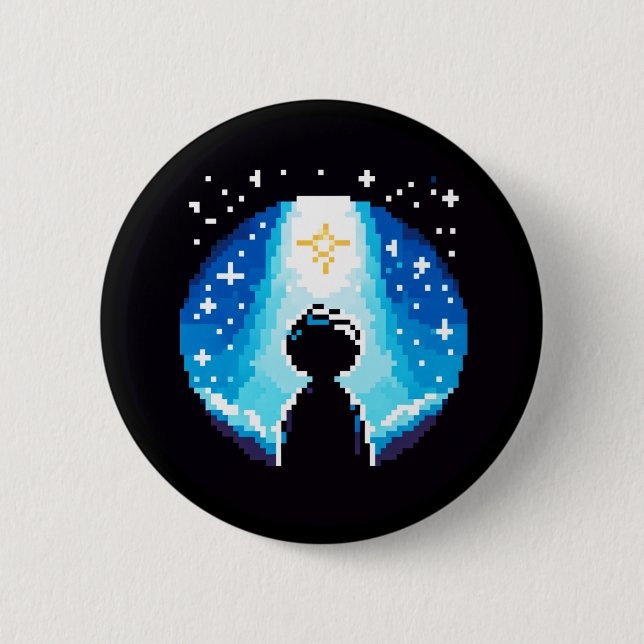 Stargazing Silhouette - Dreamy Pixel Art Night Sky 2 Inch Round Button (Front)