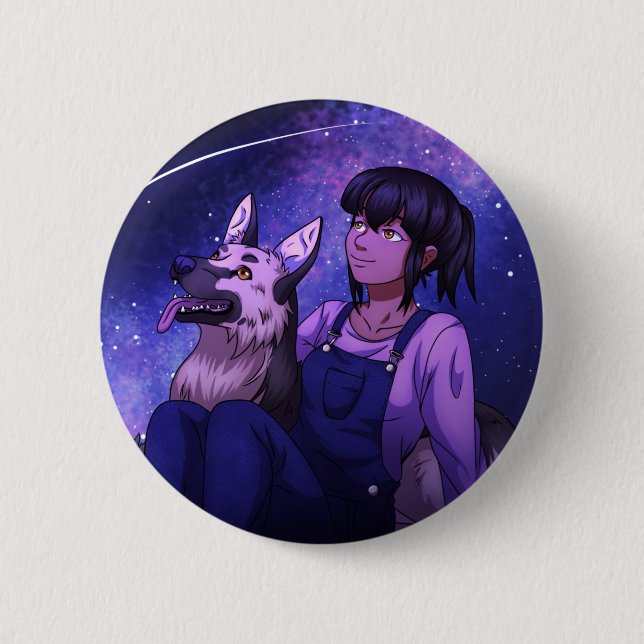 Stargazing with a Dog 2 Inch Round Button (Front)