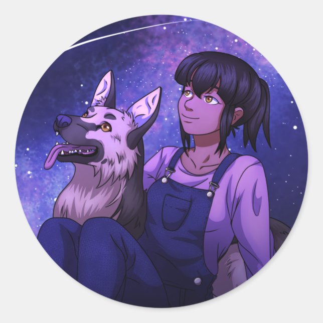 Stargazing with a Dog Classic Round Sticker (Front)