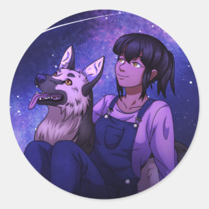 Stargazing with a Dog Classic Round Sticker