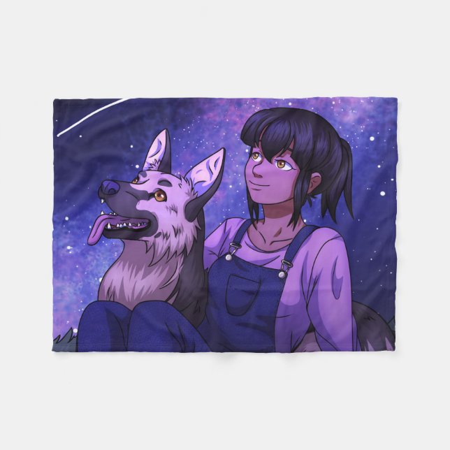 Stargazing with a Dog Fleece Blanket (Front (Horizontal))