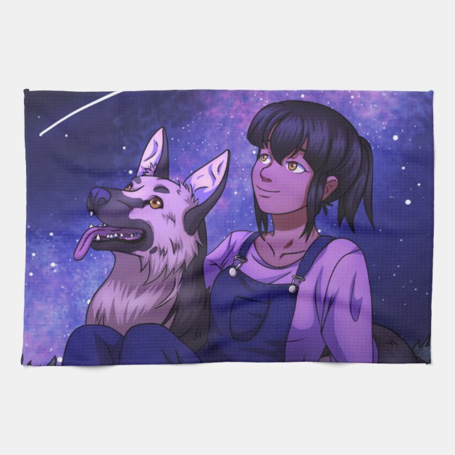 Stargazing with a Dog Kitchen Towel (Horizontal)