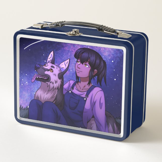 Stargazing with a Dog Metal Lunch Box (Front)