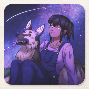 Stargazing with a Dog Square Paper Coaster