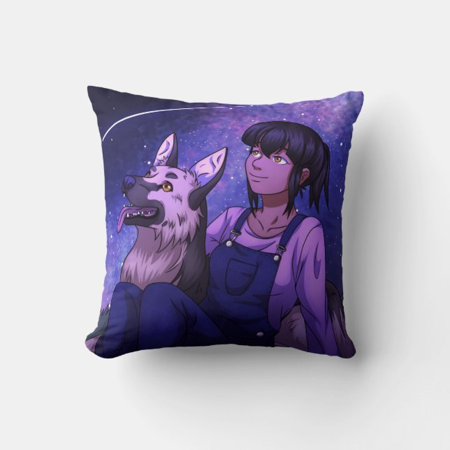 Stargazing with a Dog Throw Pillow (Front)