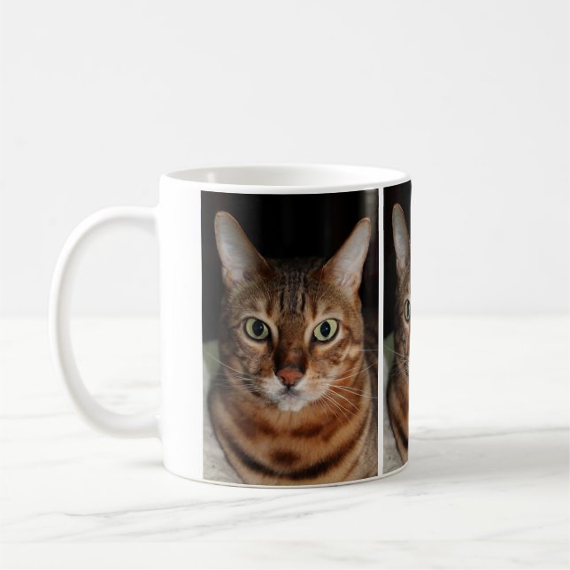 Staring Bengal Cat Photo Mug, Add Your Own Meme Coffee Mug (Left)