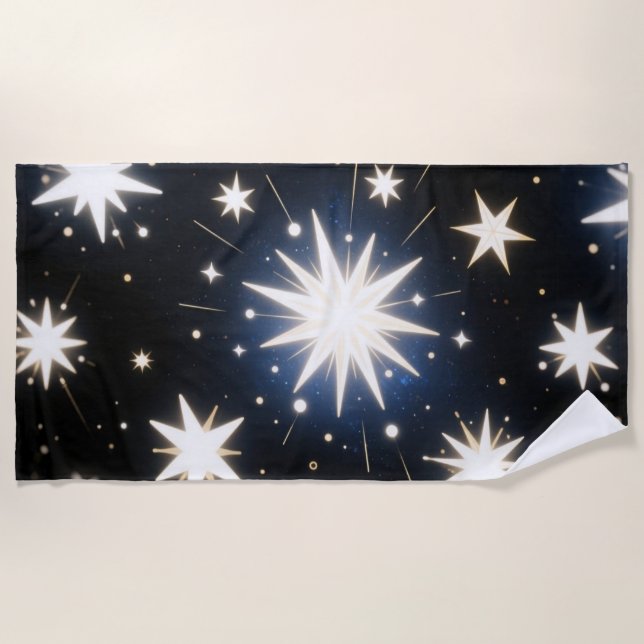 Starlight Bursts ,Radiant Cosmic Pattern Beach Towel (Front)