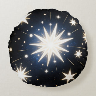 Starlight Bursts ,Radiant Cosmic Pattern Round Pillow