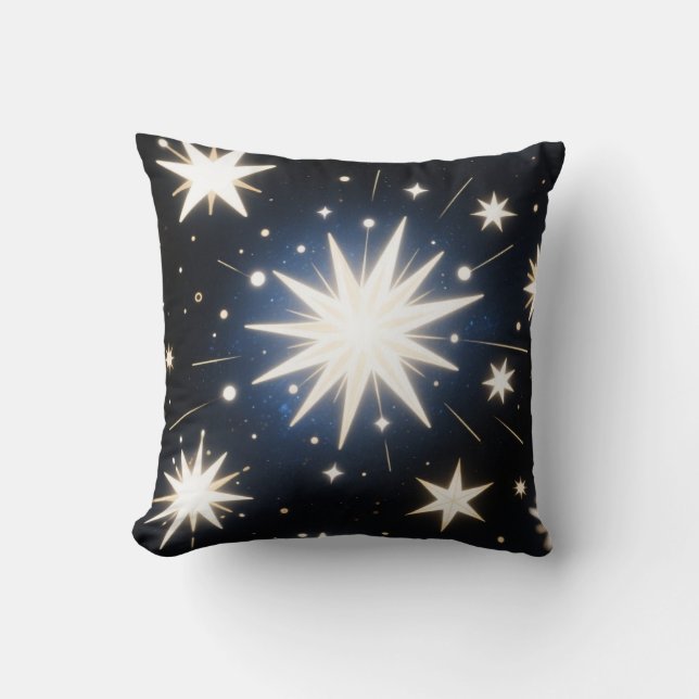 Starlight Bursts ,Radiant Cosmic Pattern Throw Pillow (Front)