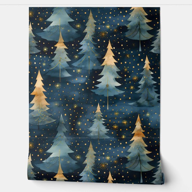 Starlight Evergreen Dreams Botanical Wallpaper (Unrolling)