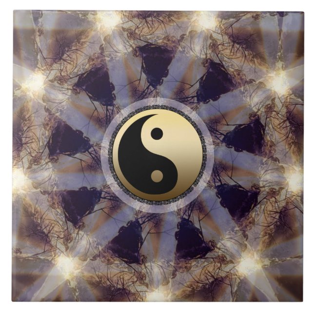 Starlight Gold Yin Yang Ceramic Tile (Front)
