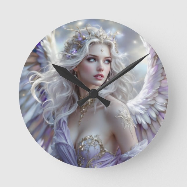 Starlight Grace – Celestial Princess of Dawn Round Clock (Front)