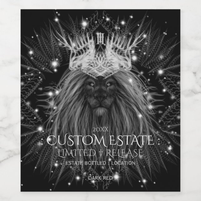 Starlight Lion with Crown Monogram Black Wine Label (Single Label)