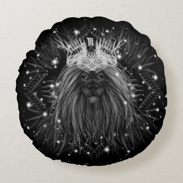 Starlight Lion with Crown Monogram Round Pillow (Front)