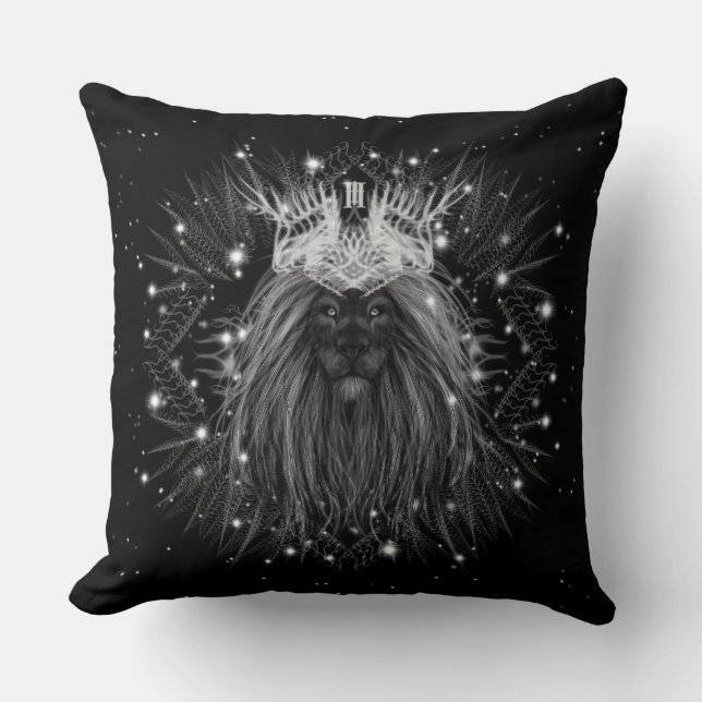 Starlight Lion with Crown Monogram Throw Pillow (Front)