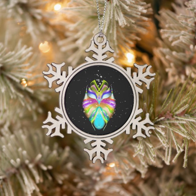 Starlight Oracle Owl Snowflake Pewter Christmas Ornament (Tree)