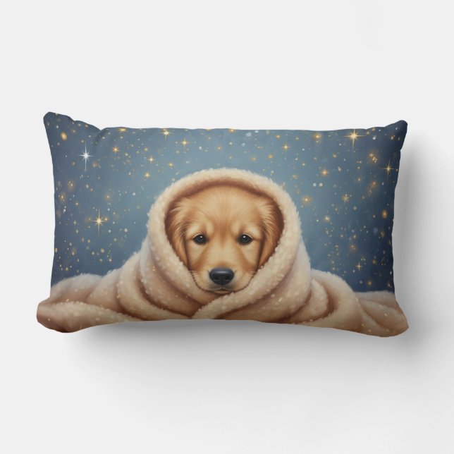 Starlight Snuggles: Black Lab Puppy in Blue Blank Lumbar Pillow (Front)