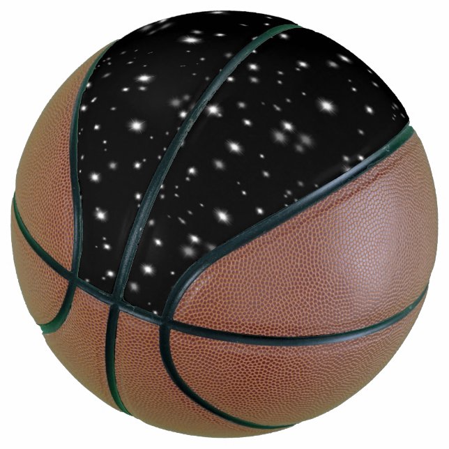 Starlight Sparkles Black and White Stars Basketball (Angled)