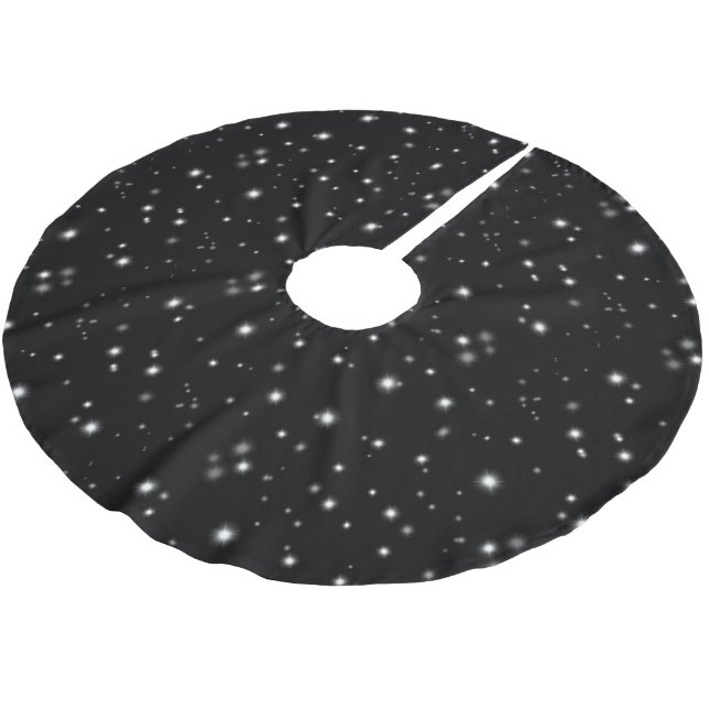 Starlight Sparkles Black and White Stars Brushed Polyester Tree Skirt (Angled)