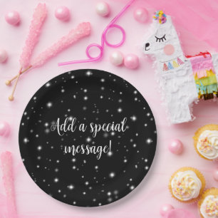 Starlight Sparkles Black and White Stars Paper Plate