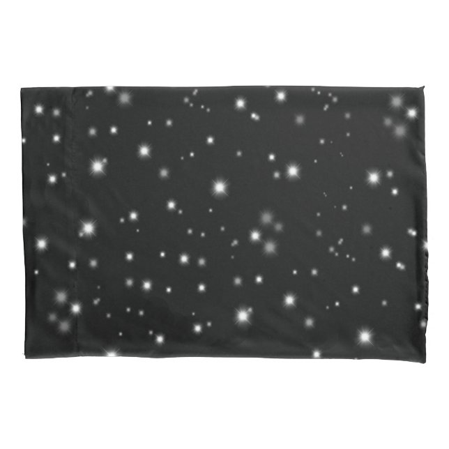 Starlight Sparkles Black and White Stars Pillowcase (Front)
