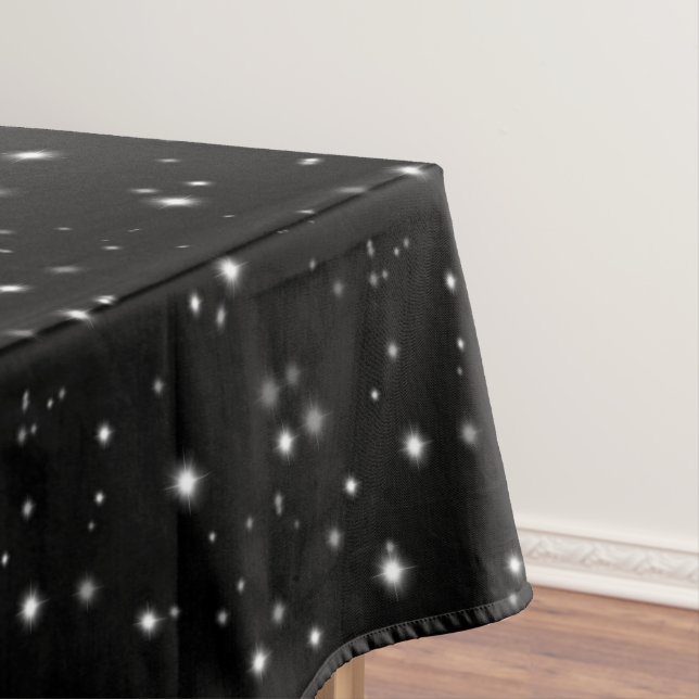 Starlight Sparkles Black and White Stars Tablecloth (In Situ)