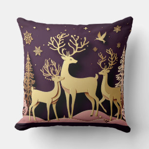 Starlight Stags – Dreamlike Holiday Pattern Throw Pillow