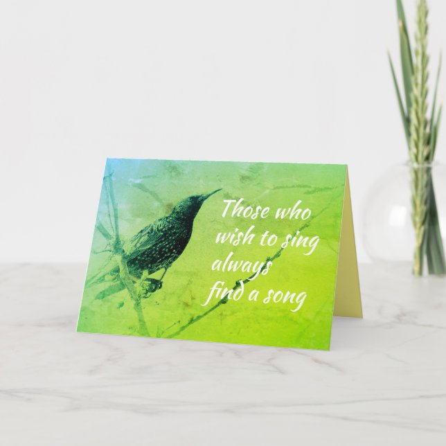 Starling on Tree Branch in May Singing Quote Card (Front)