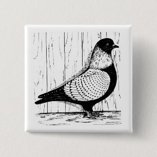 Starling Pigeon Silver-laced 1979 2 Inch Square Button