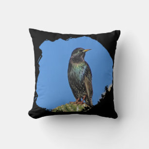 Starling Saguaro Cactus Beautiful Southwest Bird Throw Pillow