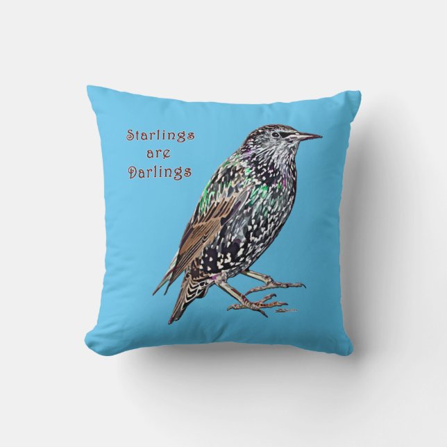 Starlings Are Darlings Throw Pillow (Front)