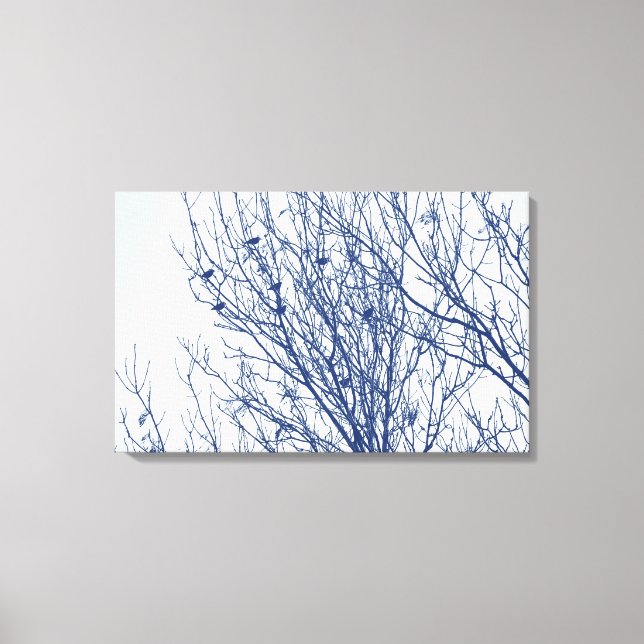 Starlings in a Tree - Cyanotype Effect Canvas Print (Front)