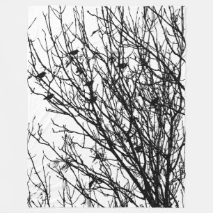 Starlings in a Tree - High Contrast Fleece Blanket