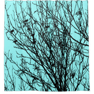 Starlings in a Tree - High Contrast - Ice Blue
