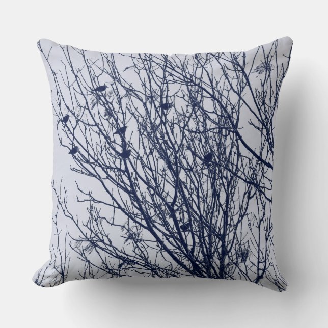 Starlings in a Tree Throw Pillow (Front)