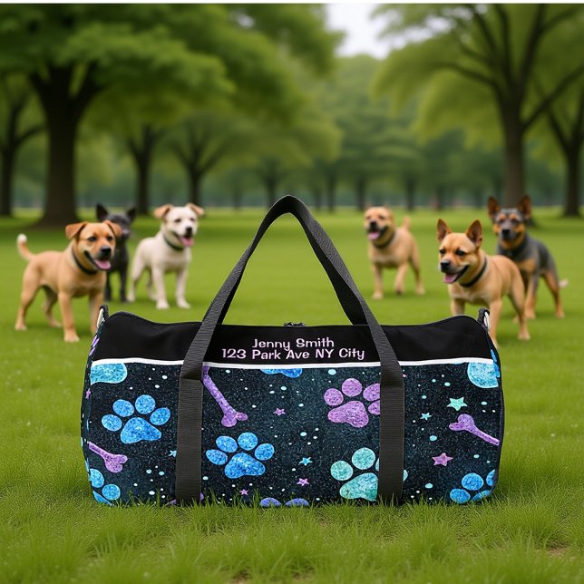 Starlit Bones Paw Print Monogram Personalize Duffle Bag (Creator Uploaded)