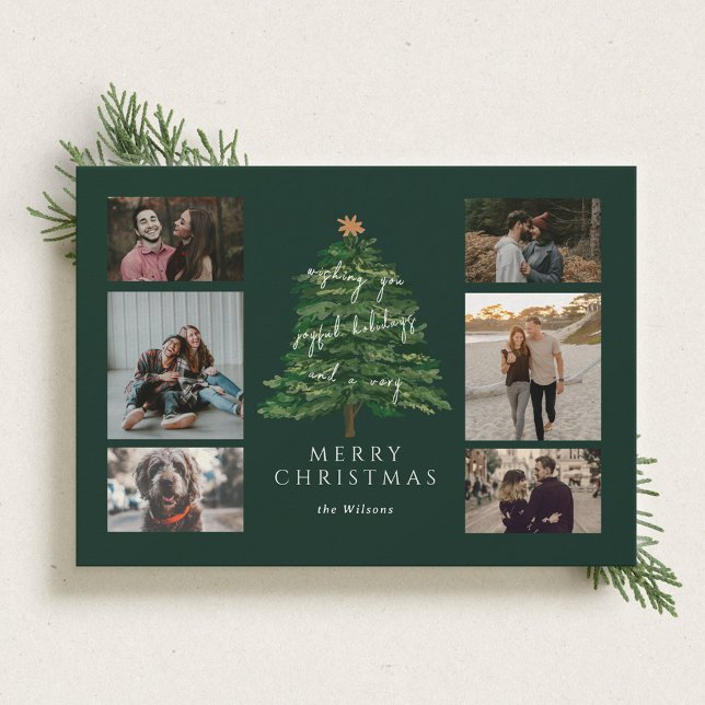 Starlit Christmas Tree Multi Photo Holiday Card (Creator Uploaded)