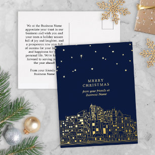 Starlit City Elegant Corporate Merry Christmas Foil Holiday Postcard