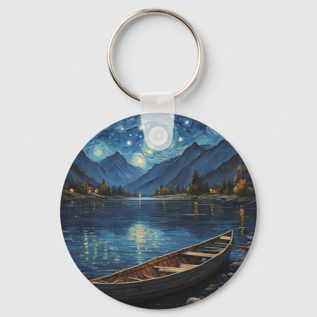 "Starlit Drift: Fishing Under the Cosmos Keychain (Front)