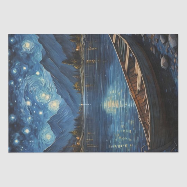 "Starlit Drift: Fishing Under the Cosmos Tissue Paper (Front)