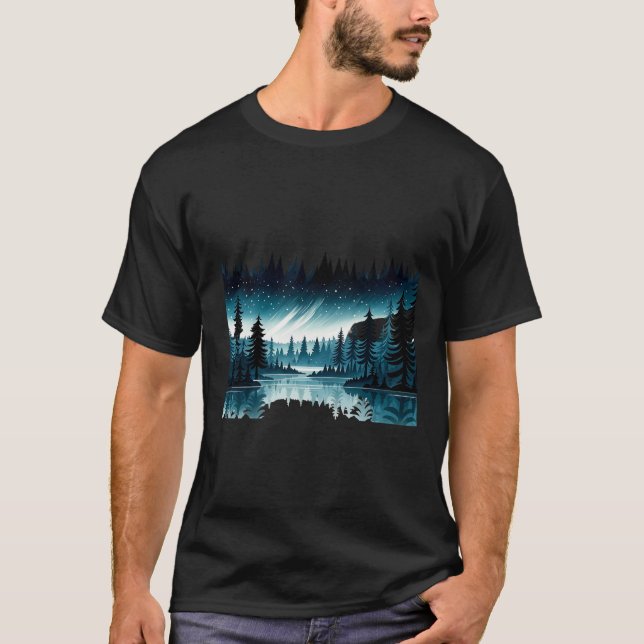 Starlit Forest Aurora borealis T-Shirt (Front)