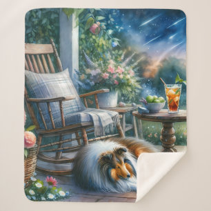 Starlit Garden Porch Sheltie Dream Sherpa Blanket