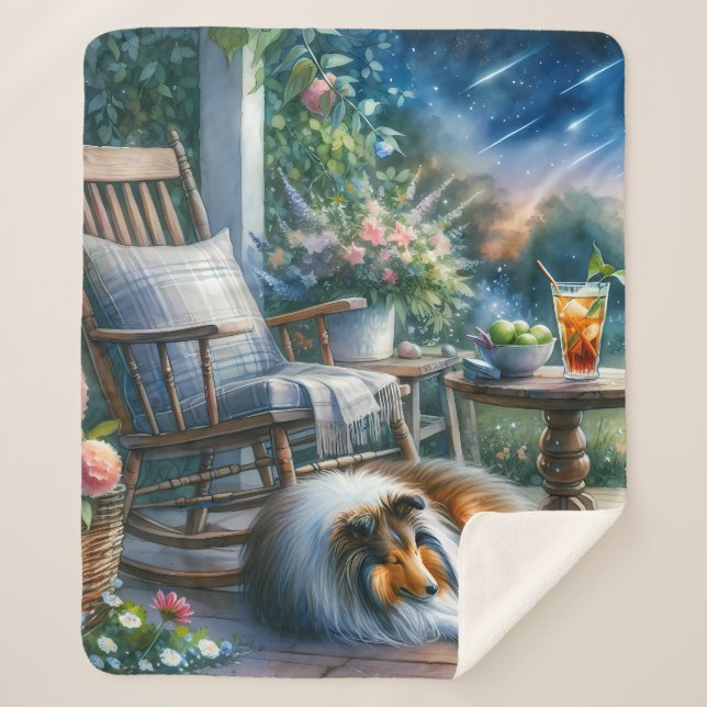 Starlit Garden Porch Sheltie Dream Sherpa Blanket (Front)