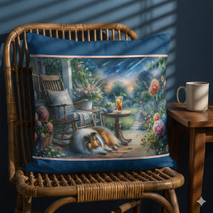 Starlit Garden Porch Sheltie Dream Throw Pillow