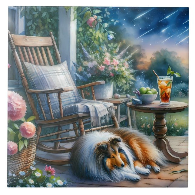 Starlit Garden Porch Sheltie Dream Tile (Front)